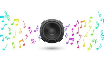 Audio speaker with music note abstract background, vector illustration