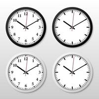 Minimal black and white wall clock isolated on white background,  vector illustration