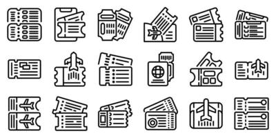 Airline tickets icons set, outline style vector