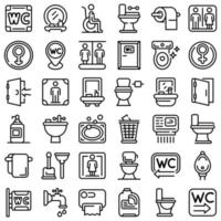 Wc icons set, outline style vector