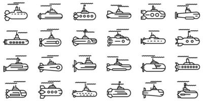 Submarine icons set, outline style vector
