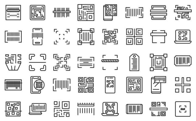 Code scanning icons set outline vector. Qr barcode
