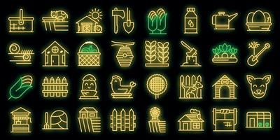 Village icons set vector neon