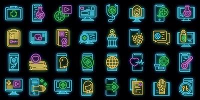 Telemedicine Icons Set Vector Neon