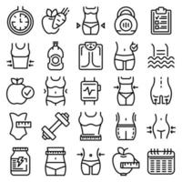 Slimming icons set, outline style vector