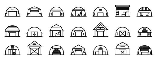 Hangar icons set, outline style vector