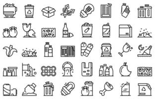 Waste icons set, outline style vector