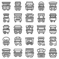 Hot dog cart icons set, outline style vector