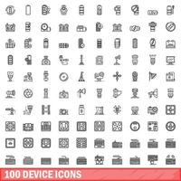 100 device icons set, outline style vector