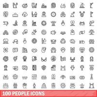 100 people icons set, outline style vector