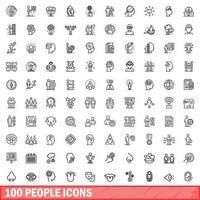100 people icons set, outline style vector