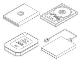 Hard disk icons set vector outine