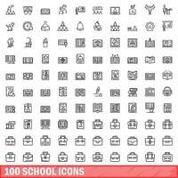 100 school icons set, outline style vector