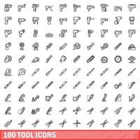 100 tool icons set, outline style vector