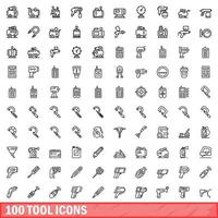 100 tool icons set, outline style