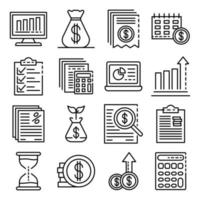Expense report icons set, outline style vector