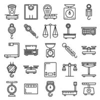 Weigh scales icons set, outline style vector