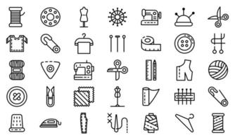 Tailor icons set, outline style vector