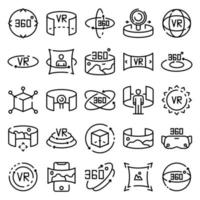 360 degrees icons set, outline style vector