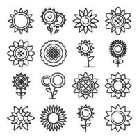 Sunflower icons set, outline style vector