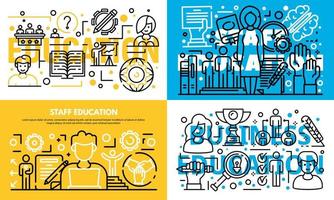 Staff education learn banner set, outline style vector