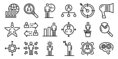 Managing skills icons set, outline style vector