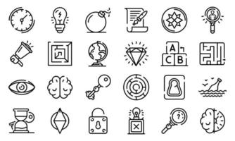 Quest icons set, outline style vector