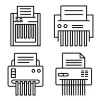 Shredder icons set, outline style vector