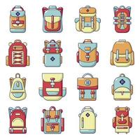 Backpack icons set, cartoon style vector