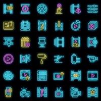 Video editing icons set vector neon