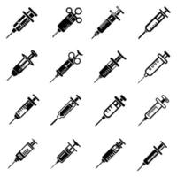Syringe needle injection icons set, simple style vector