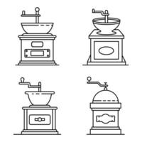 Coffee grinder icons set, outline style vector