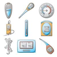 Indicadores de termómetro, conjunto de iconos de estilo de dibujos animados vector
