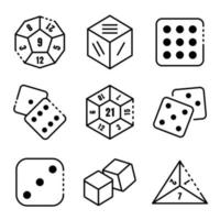 Dice icons set, outline style vector