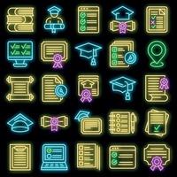 Final exam icons set vector neon