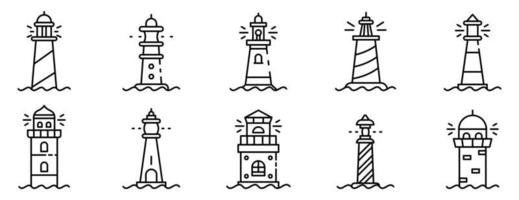 Lighthouse icons set, outline style vector