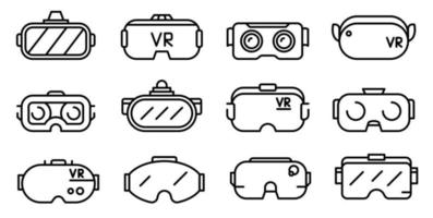 Game goggles icons set, outline style vector