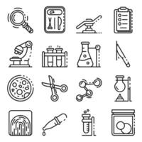 conjunto de iconos de laboratorio forense, estilo de contorno vector