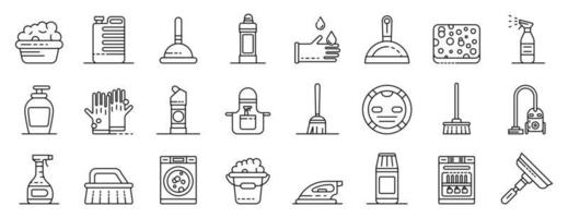 Cleaner equipment icons set, outline style vector