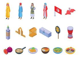 Tunisia icons set isometric vector. City country vector