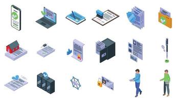 Application approval icons set isometric vector. File loan vector