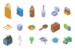 Environmentally friendly consumption icons set isometric vector. Bio consumption vector