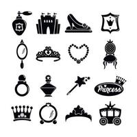 Princess doll icons set, simple style vector