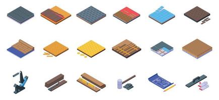 Floor installation icons set isometric vector. Wall wood vector