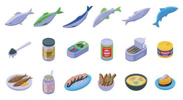 Herring icons set isometric vector. Fish cod vector