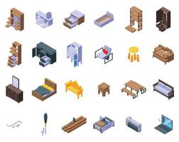 Furniture manufacture icons set isometric vector. Assemble making vector