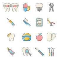 Stomatology dental icons set, cartoon style vector