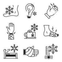 Frostbite icons set, outline style vector