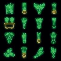 Chives icons set vector neon