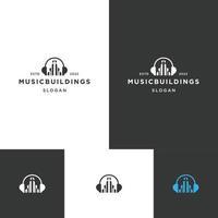 plantilla de diseño de icono de logotipo de edificios de música vector